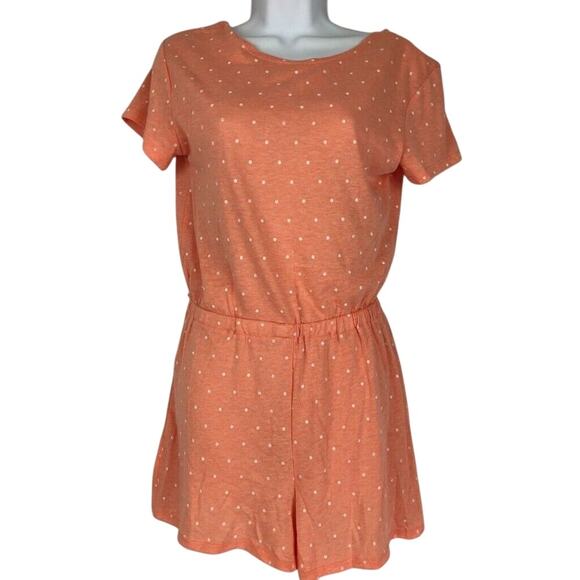 Alternative Romper Womens Small S Orange Polka Dot Scoop Faux Wrap Back Casual - Picture 1 of 4